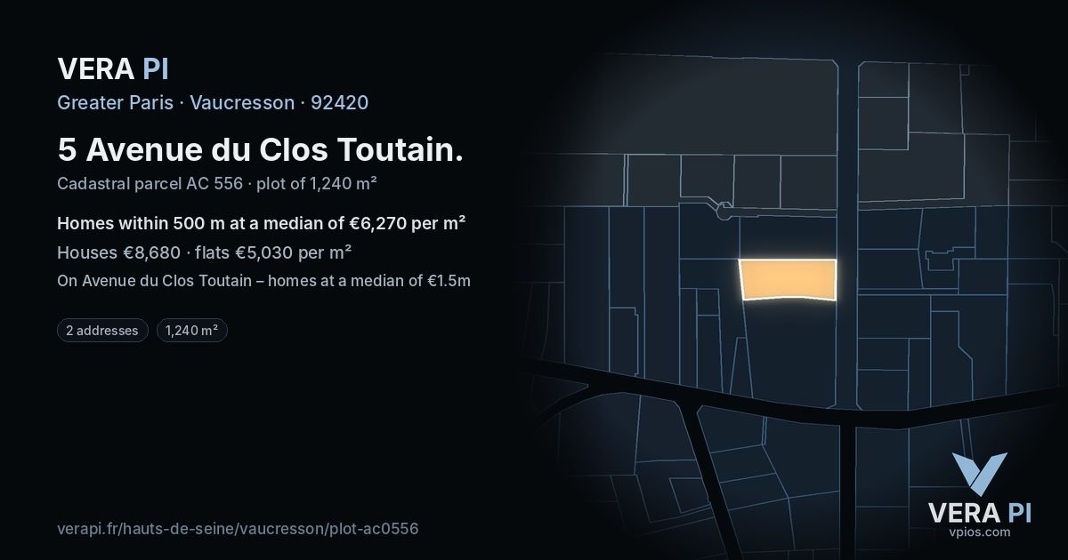 5 Avenue du Clos Toutain, Vaucresson at night – the plot lit, the parcels around coloured by the prices near them