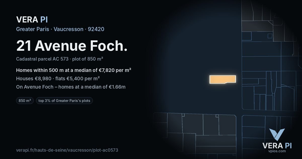 21 Avenue Foch, Vaucresson at night – the plot lit, the parcels around coloured by the prices near them