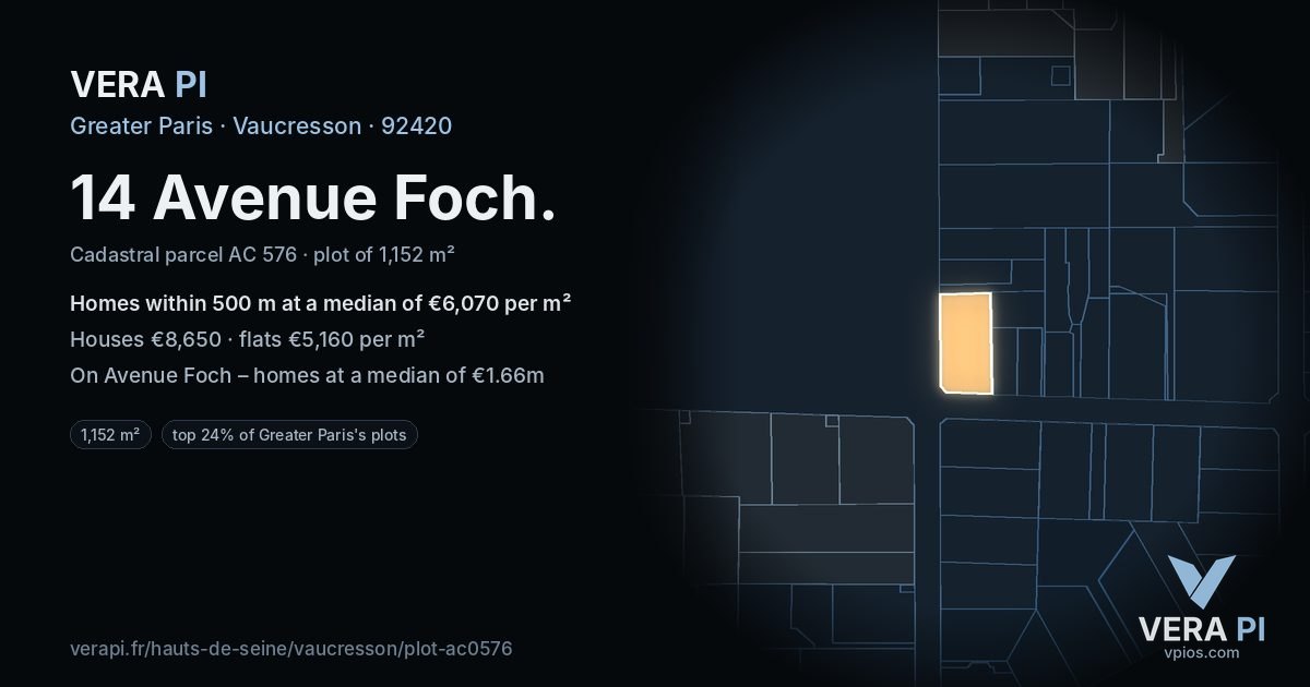 14 Avenue Foch, Vaucresson at night – the plot lit, the parcels around coloured by the prices near them
