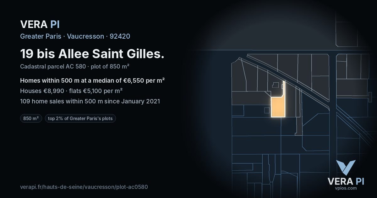 19 bis Allee Saint Gilles, Vaucresson at night – the plot lit, the parcels around coloured by the prices near them