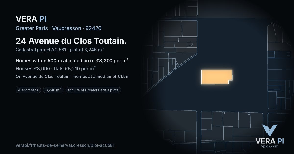 24 Avenue du Clos Toutain, Vaucresson at night – the plot lit, the parcels around coloured by the prices near them