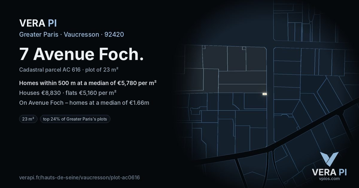 7 Avenue Foch, Vaucresson at night – the plot lit, the parcels around coloured by the prices near them