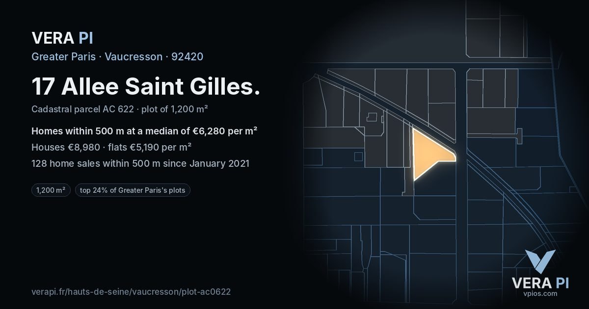 17 Allee Saint Gilles, Vaucresson at night – the plot lit, the parcels around coloured by the prices near them