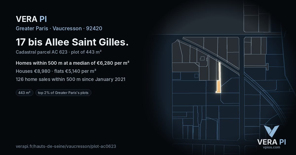 17 bis Allee Saint Gilles, Vaucresson at night – the plot lit, the parcels around coloured by the prices near them