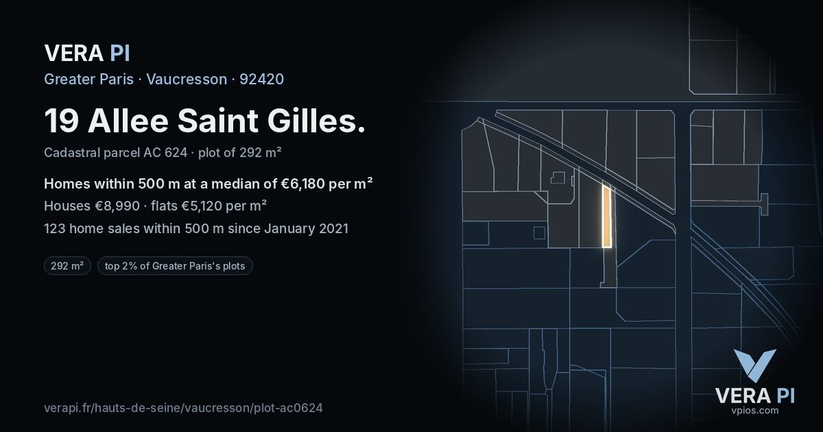 19 Allee Saint Gilles, Vaucresson at night – the plot lit, the parcels around coloured by the prices near them