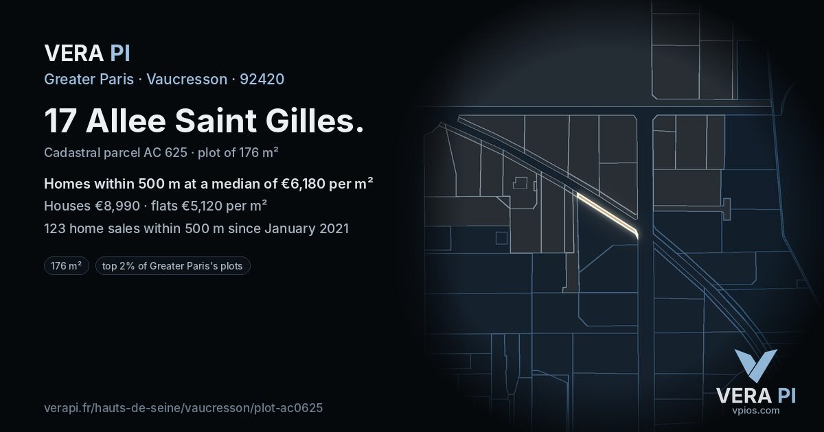 17 Allee Saint Gilles, Vaucresson at night – the plot lit, the parcels around coloured by the prices near them
