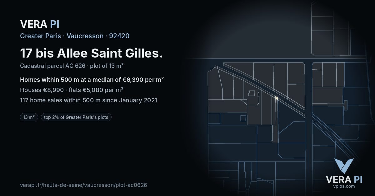 17 bis Allee Saint Gilles, Vaucresson at night – the plot lit, the parcels around coloured by the prices near them