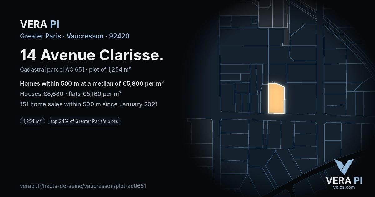 14 Avenue Clarisse, Vaucresson at night – the plot lit, the parcels around coloured by the prices near them