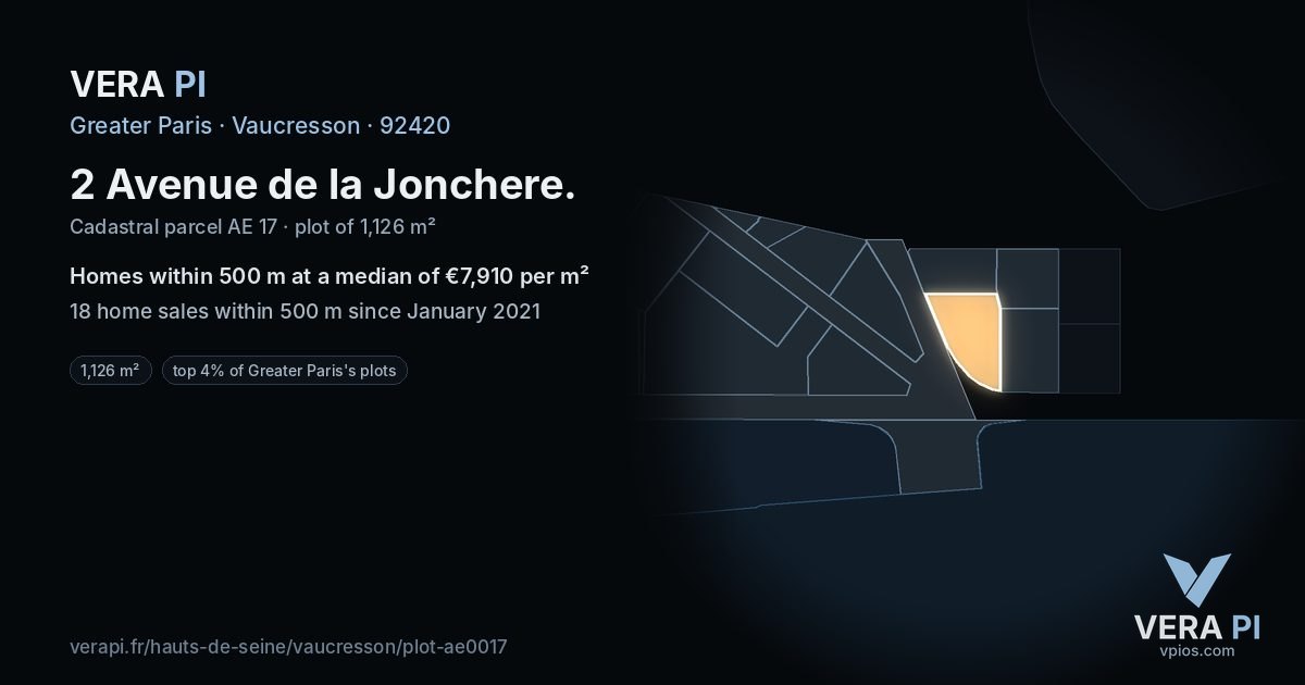 2 Avenue de la Jonchere, Vaucresson at night – the plot lit, the parcels around coloured by the prices near them