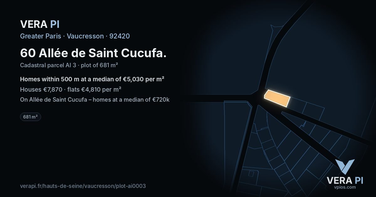 60 Allée de Saint Cucufa, Vaucresson at night – the plot lit, the parcels around coloured by the prices near them