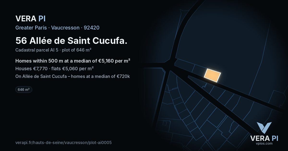 56 Allée de Saint Cucufa, Vaucresson at night – the plot lit, the parcels around coloured by the prices near them