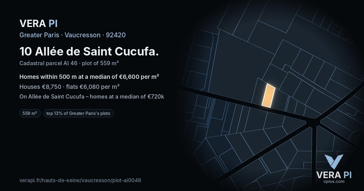 10 Allée de Saint Cucufa, Vaucresson at night – the plot lit, the parcels around coloured by the prices near them