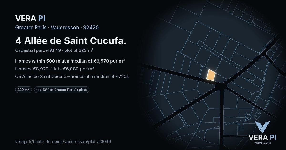 4 Allée de Saint Cucufa, Vaucresson at night – the plot lit, the parcels around coloured by the prices near them