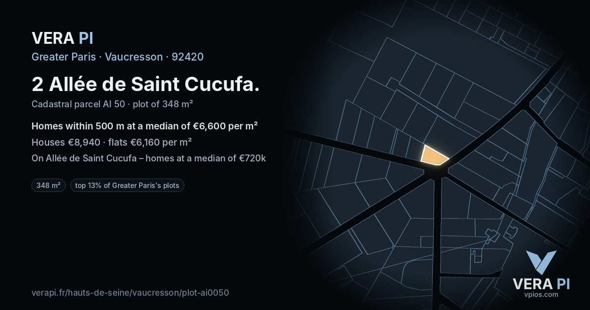 2 Allée de Saint Cucufa, Vaucresson at night – the plot lit, the parcels around coloured by the prices near them