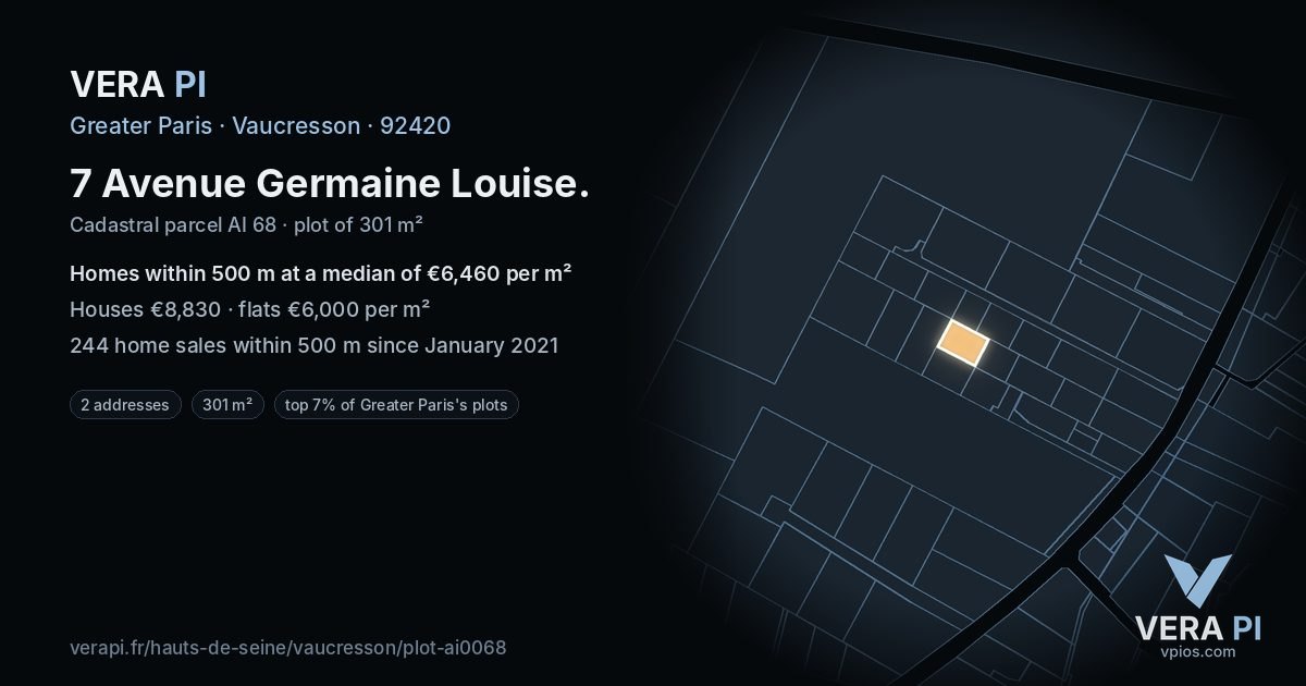 7 Avenue Germaine Louise, Vaucresson at night – the plot lit, the parcels around coloured by the prices near them