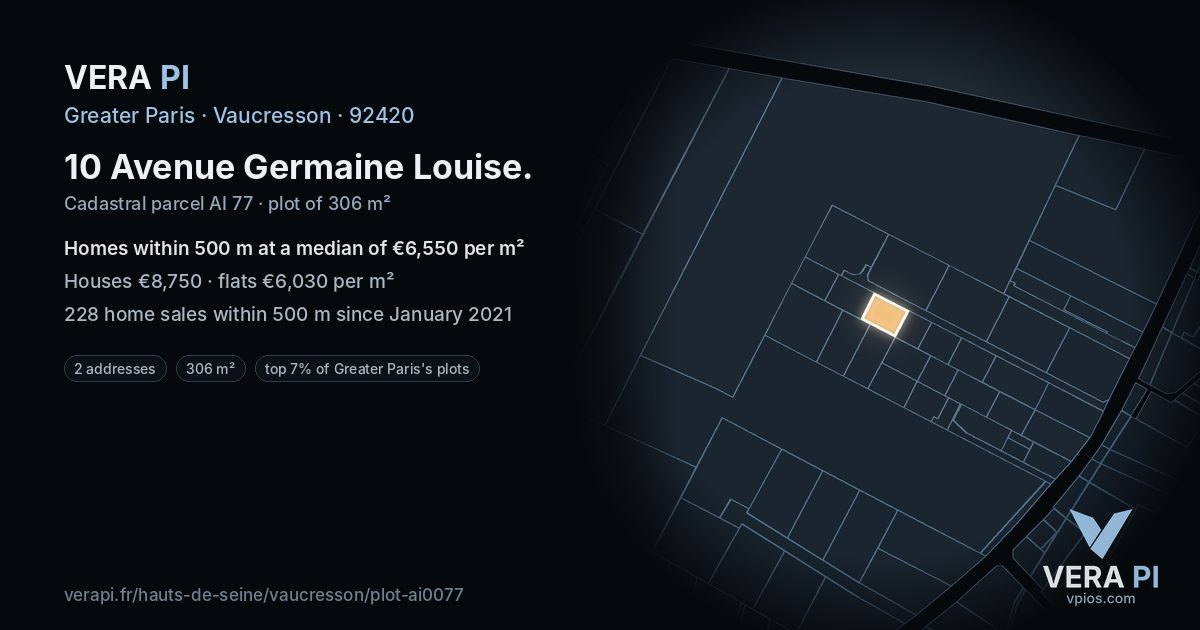 10 Avenue Germaine Louise, Vaucresson at night – the plot lit, the parcels around coloured by the prices near them