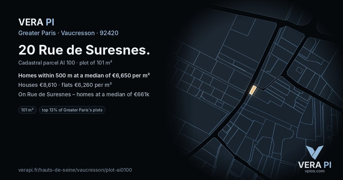 20 Rue de Suresnes, Vaucresson at night – the plot lit, the parcels around coloured by the prices near them