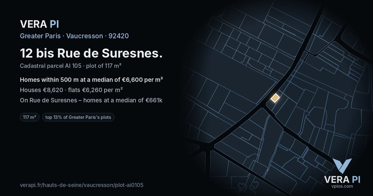 12 bis Rue de Suresnes, Vaucresson at night – the plot lit, the parcels around coloured by the prices near them