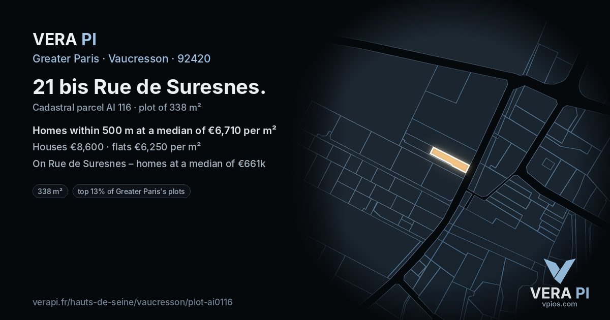 21 bis Rue de Suresnes, Vaucresson at night – the plot lit, the parcels around coloured by the prices near them