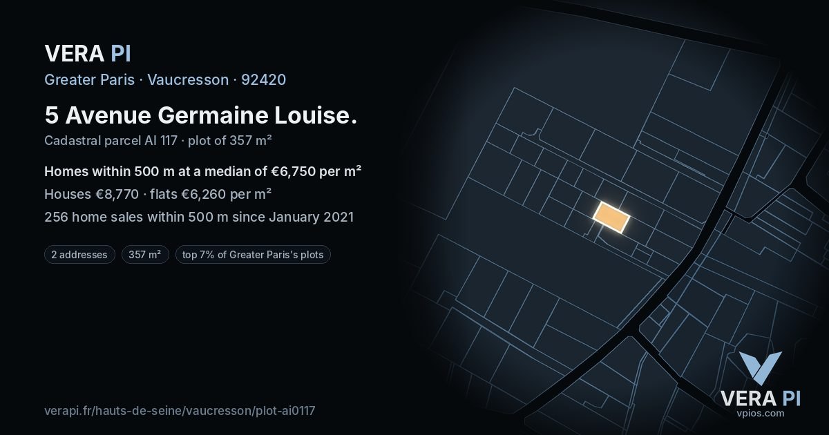 5 Avenue Germaine Louise, Vaucresson at night – the plot lit, the parcels around coloured by the prices near them
