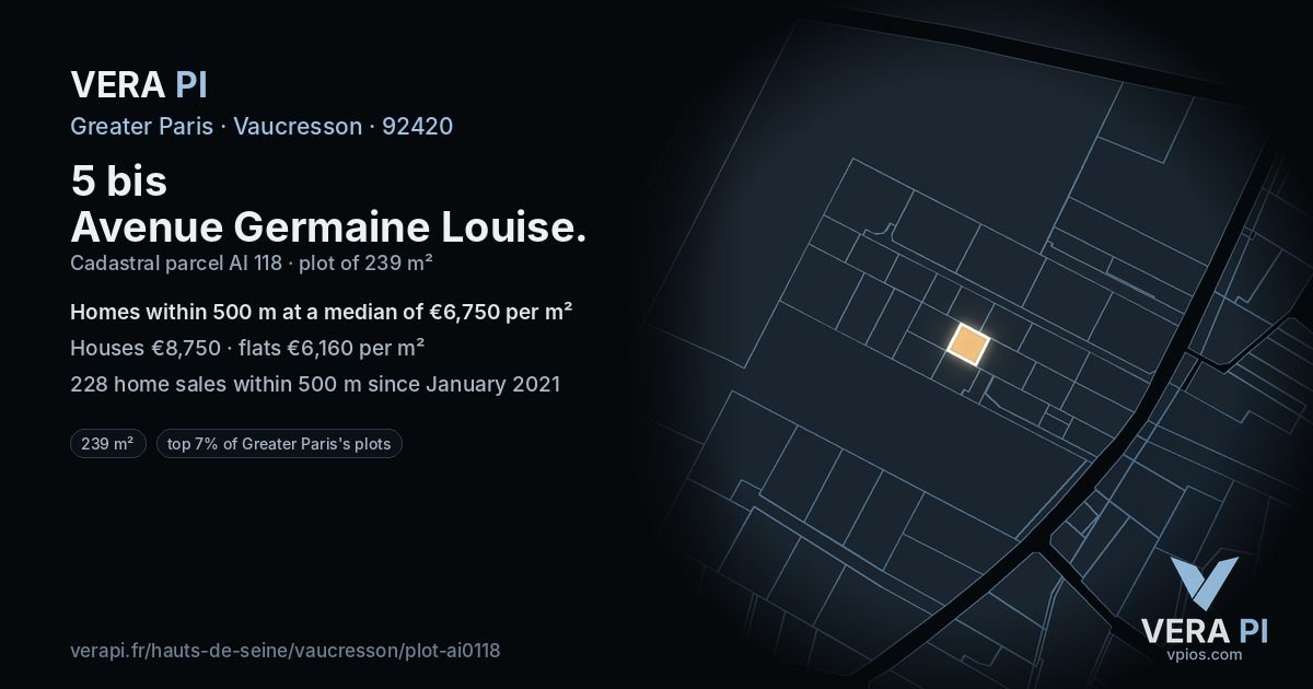 5 bis Avenue Germaine Louise, Vaucresson at night – the plot lit, the parcels around coloured by the prices near them