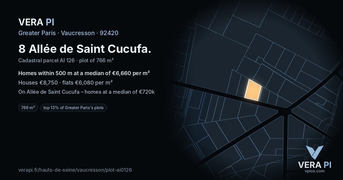8 Allée de Saint Cucufa, Vaucresson at night – the plot lit, the parcels around coloured by the prices near them