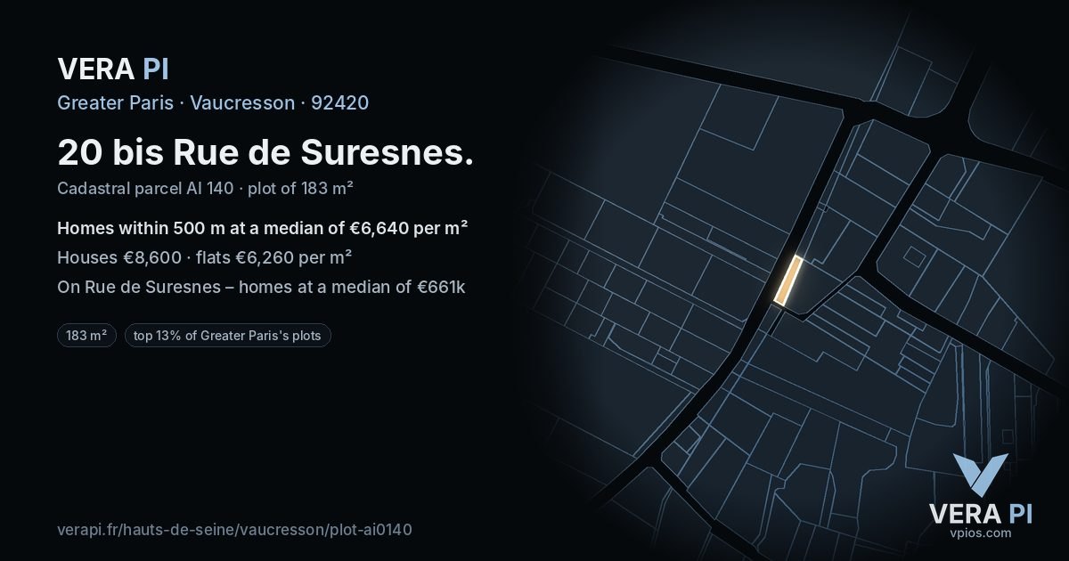 20 bis Rue de Suresnes, Vaucresson at night – the plot lit, the parcels around coloured by the prices near them