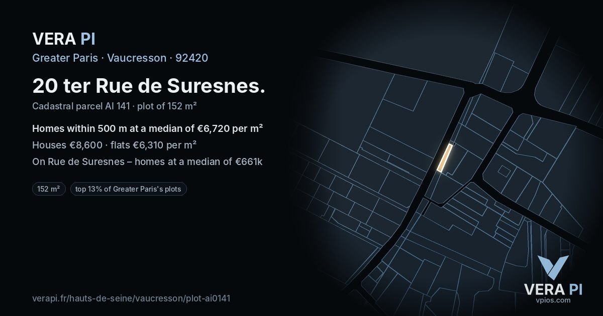 20 ter Rue de Suresnes, Vaucresson at night – the plot lit, the parcels around coloured by the prices near them
