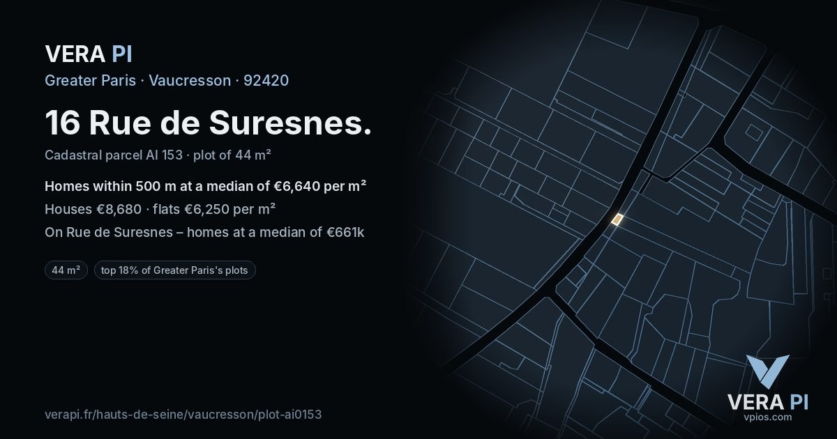 16 Rue de Suresnes, Vaucresson at night – the plot lit, the parcels around coloured by the prices near them