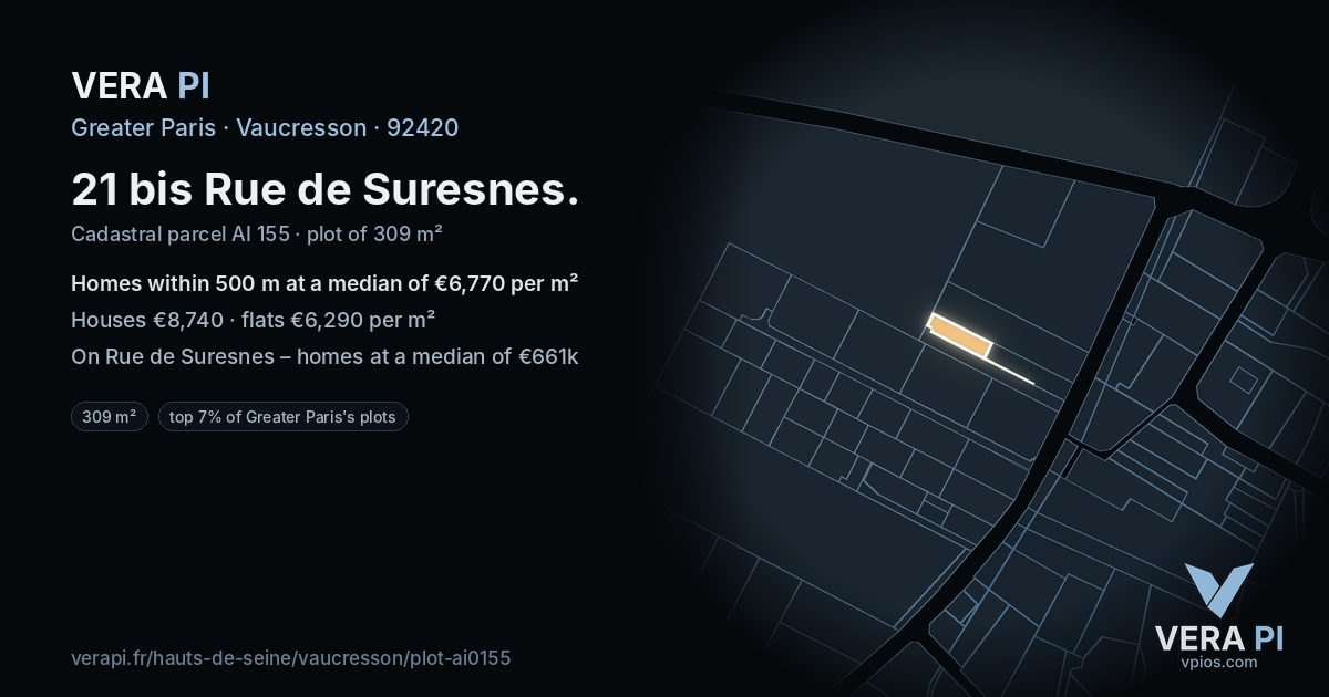 21 bis Rue de Suresnes, Vaucresson at night – the plot lit, the parcels around coloured by the prices near them