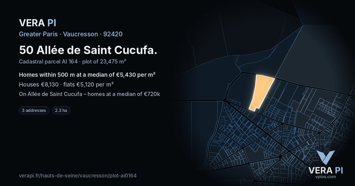 50 Allée de Saint Cucufa, Vaucresson at night – the plot lit, the parcels around coloured by the prices near them