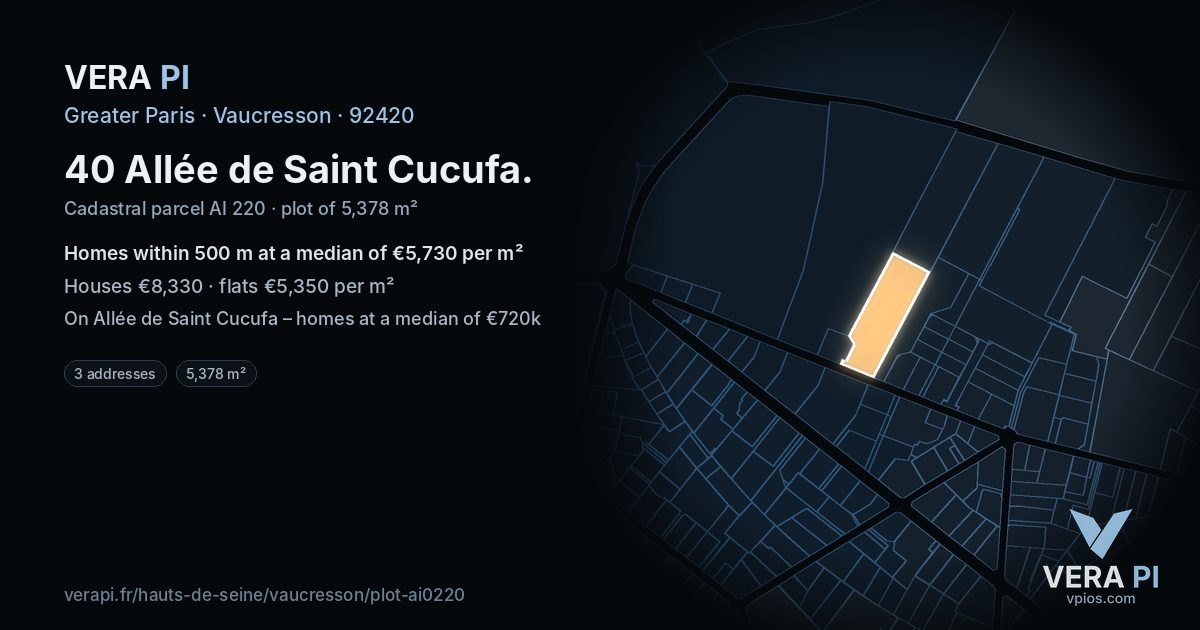 40 Allée de Saint Cucufa, Vaucresson at night – the plot lit, the parcels around coloured by the prices near them