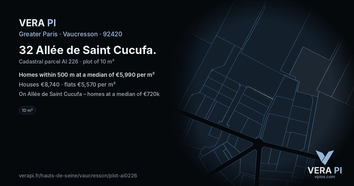 32 Allée de Saint Cucufa, Vaucresson at night – the plot lit, the parcels around coloured by the prices near them