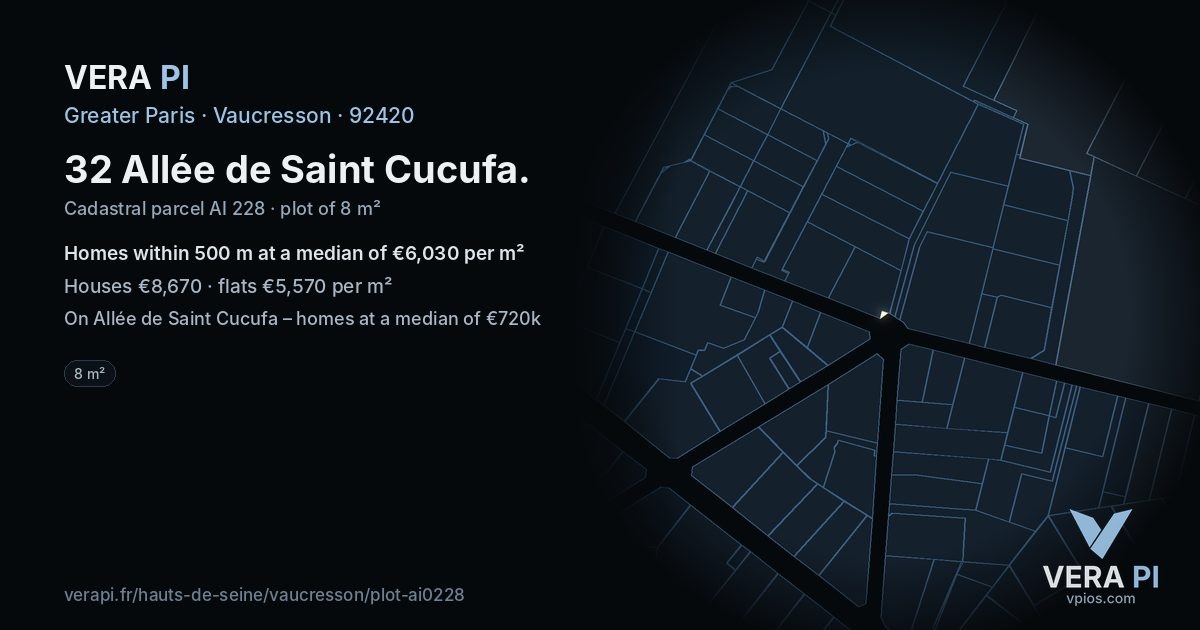 32 Allée de Saint Cucufa, Vaucresson at night – the plot lit, the parcels around coloured by the prices near them