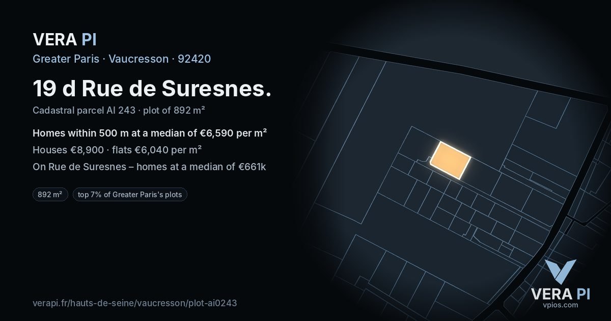 19 d Rue de Suresnes, Vaucresson at night – the plot lit, the parcels around coloured by the prices near them