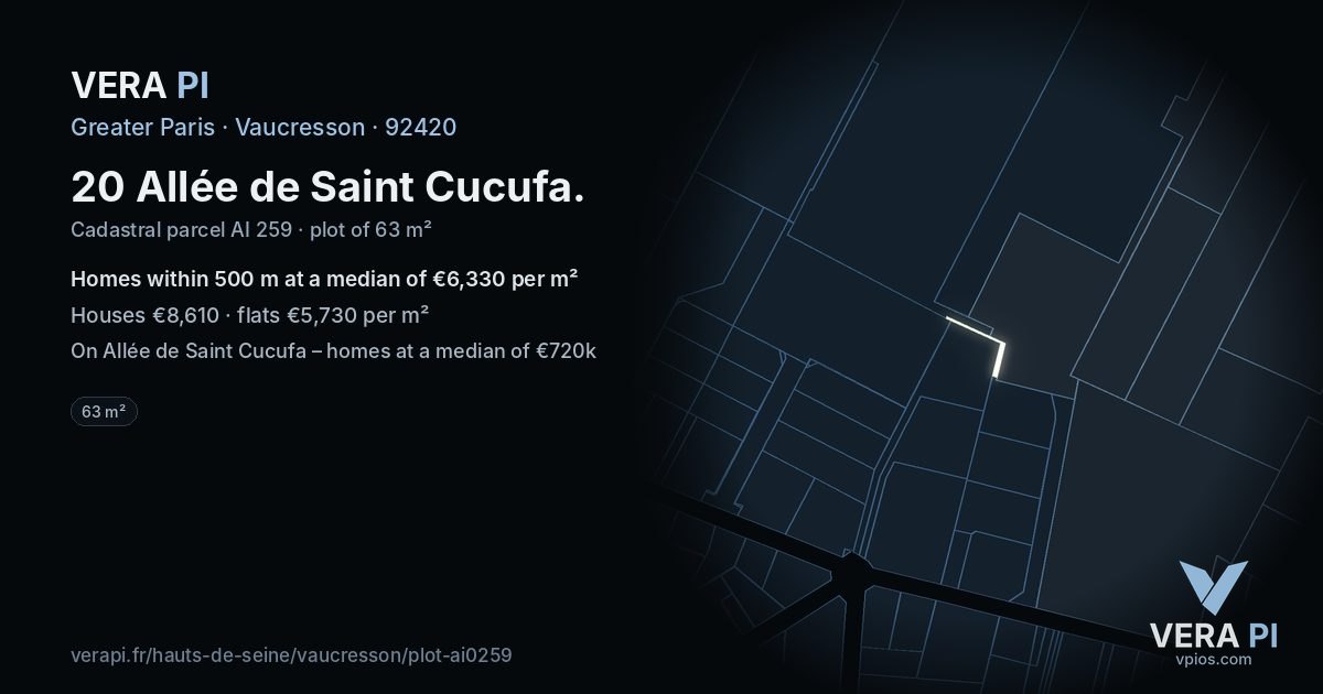 20 Allée de Saint Cucufa, Vaucresson at night – the plot lit, the parcels around coloured by the prices near them