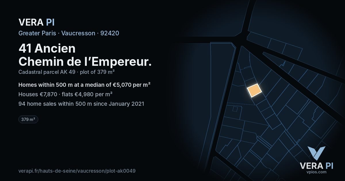 41 Ancien Chemin de l’Empereur, Vaucresson at night – the plot lit, the parcels around coloured by the prices near them