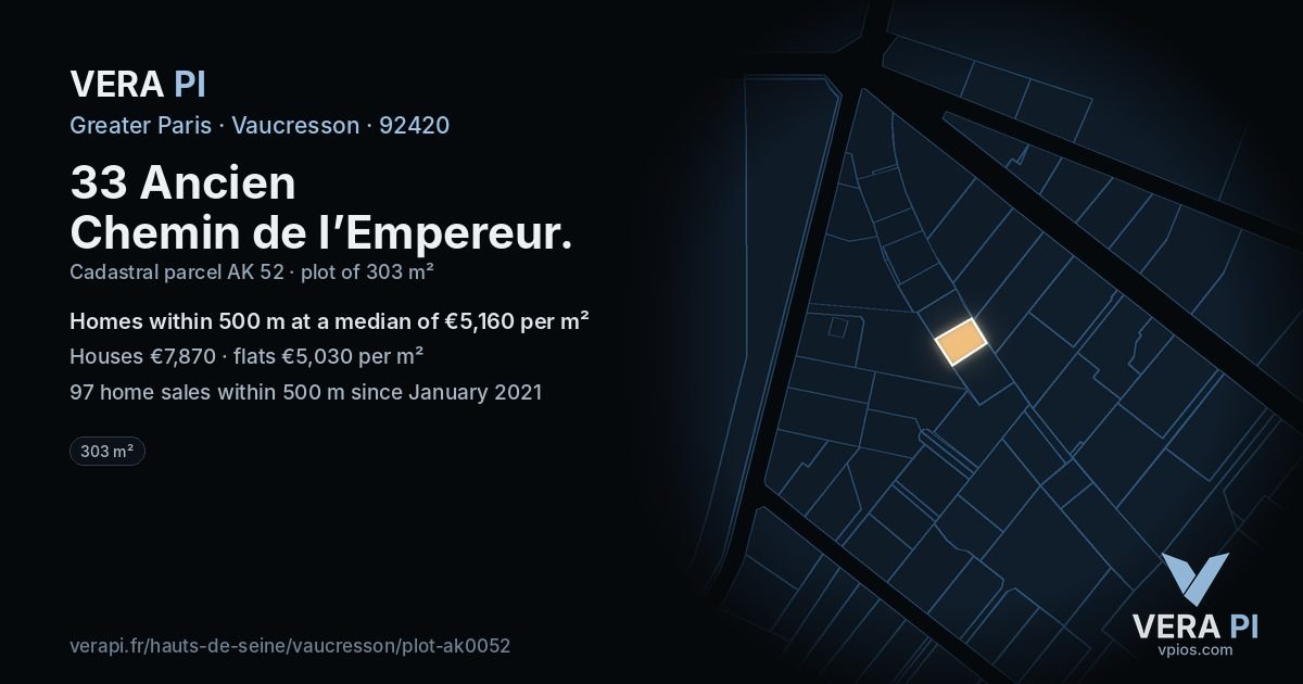 33 Ancien Chemin de l’Empereur, Vaucresson at night – the plot lit, the parcels around coloured by the prices near them