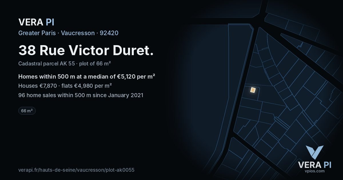 38 Rue Victor Duret, Vaucresson at night – the plot lit, the parcels around coloured by the prices near them