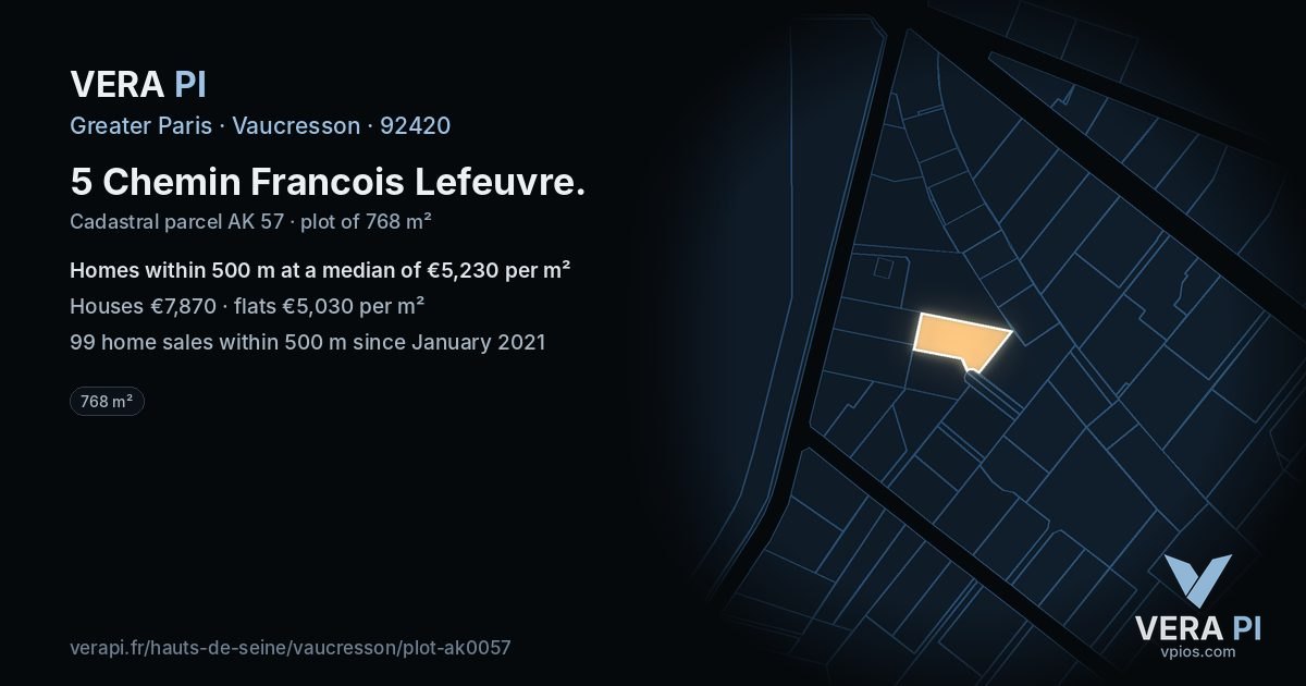 5 Chemin Francois Lefeuvre, Vaucresson at night – the plot lit, the parcels around coloured by the prices near them
