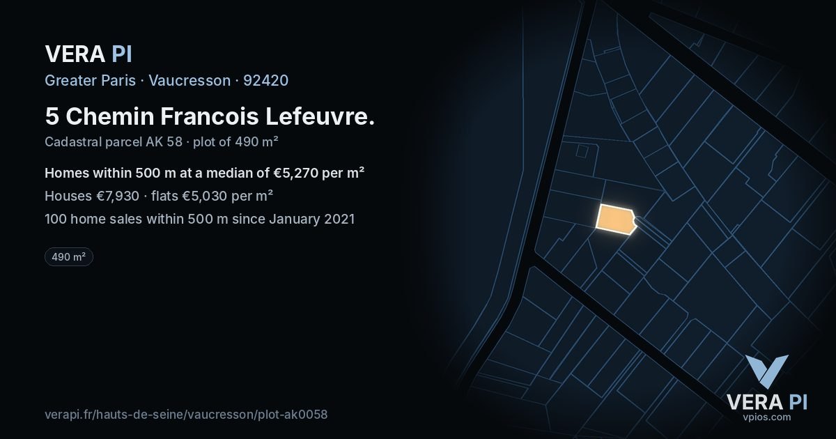 5 Chemin Francois Lefeuvre, Vaucresson at night – the plot lit, the parcels around coloured by the prices near them
