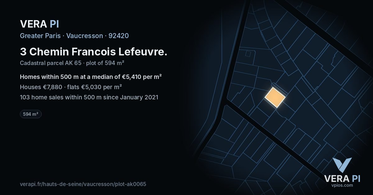 3 Chemin Francois Lefeuvre, Vaucresson at night – the plot lit, the parcels around coloured by the prices near them