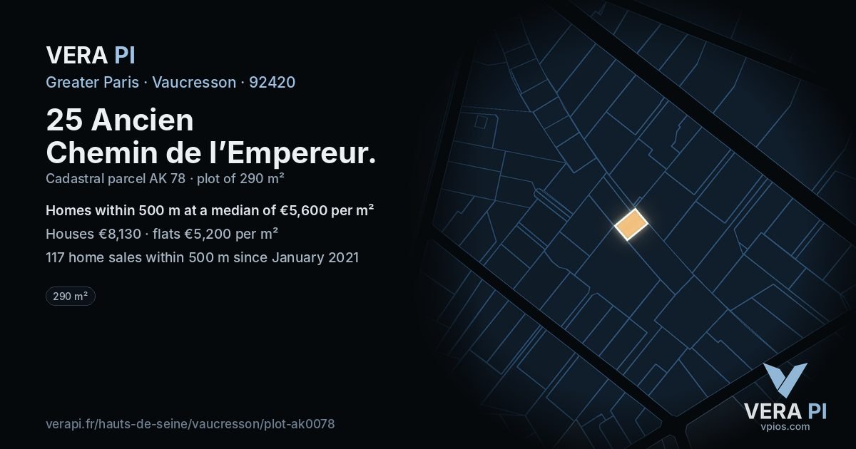25 Ancien Chemin de l’Empereur, Vaucresson at night – the plot lit, the parcels around coloured by the prices near them
