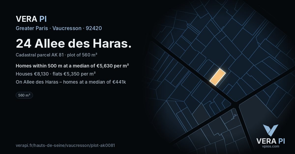 24 Allee des Haras, Vaucresson at night – the plot lit, the parcels around coloured by the prices near them