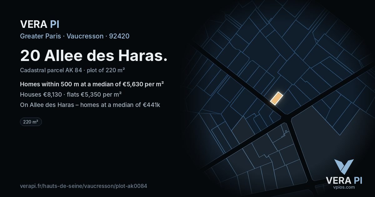 20 Allee des Haras, Vaucresson at night – the plot lit, the parcels around coloured by the prices near them