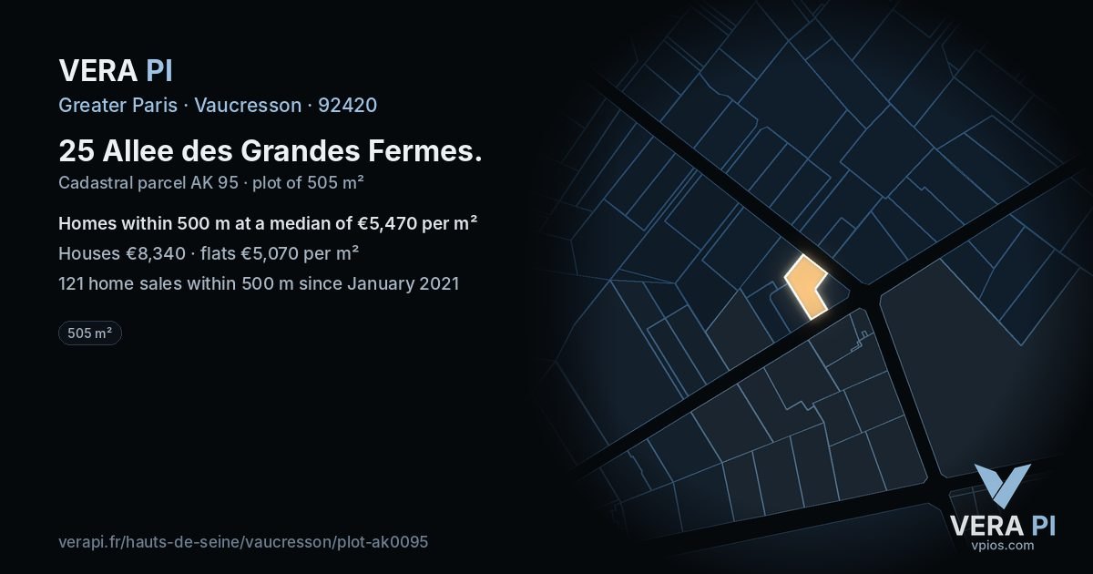 25 Allee des Grandes Fermes, Vaucresson at night – the plot lit, the parcels around coloured by the prices near them