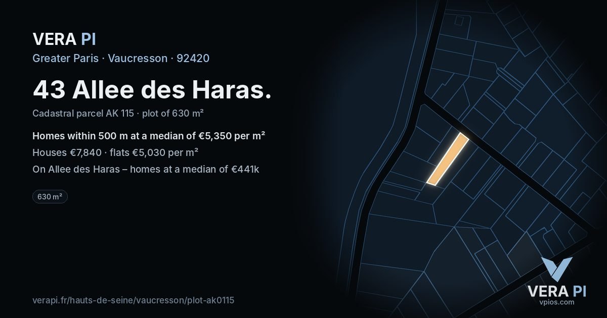 43 Allee des Haras, Vaucresson at night – the plot lit, the parcels around coloured by the prices near them