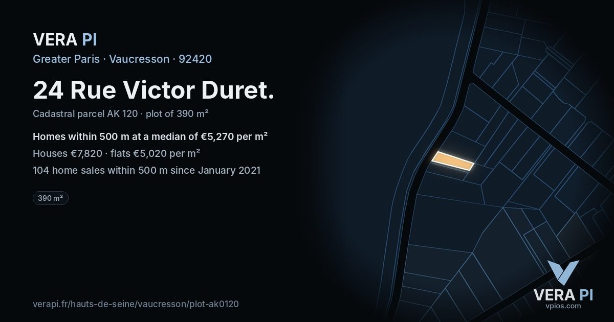 24 Rue Victor Duret, Vaucresson at night – the plot lit, the parcels around coloured by the prices near them