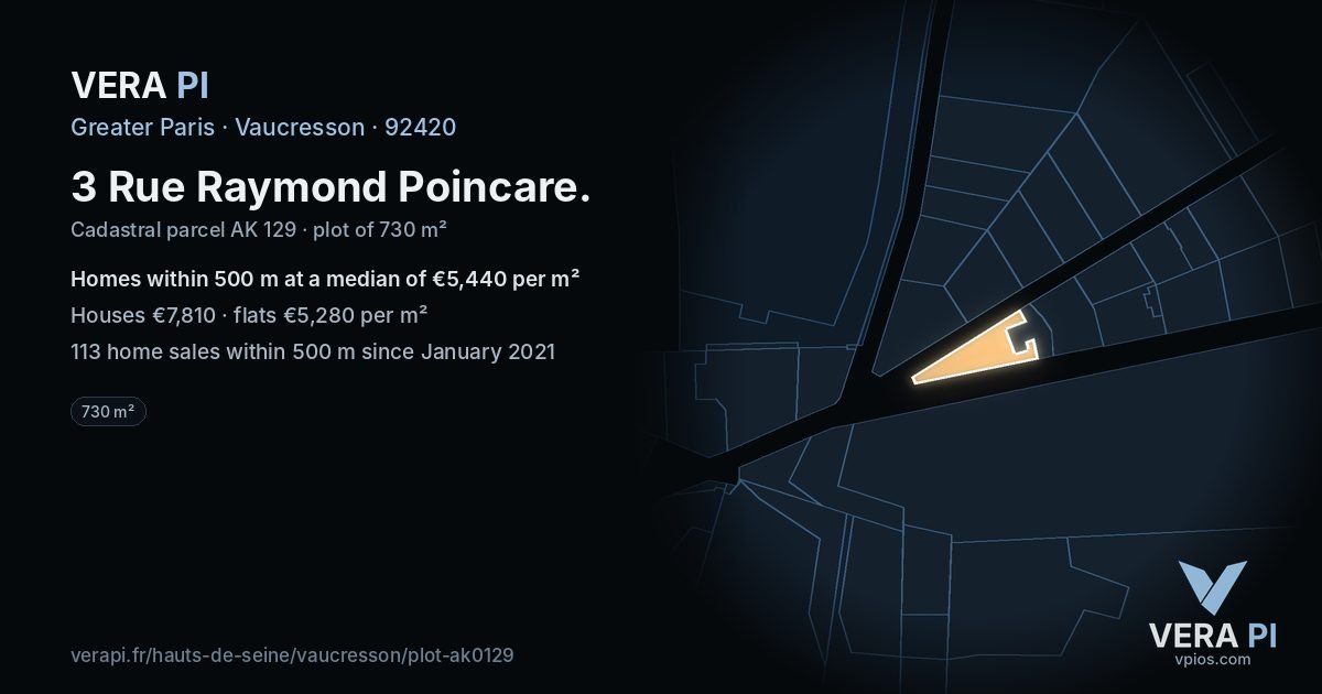 3 Rue Raymond Poincare, Vaucresson at night – the plot lit, the parcels around coloured by the prices near them