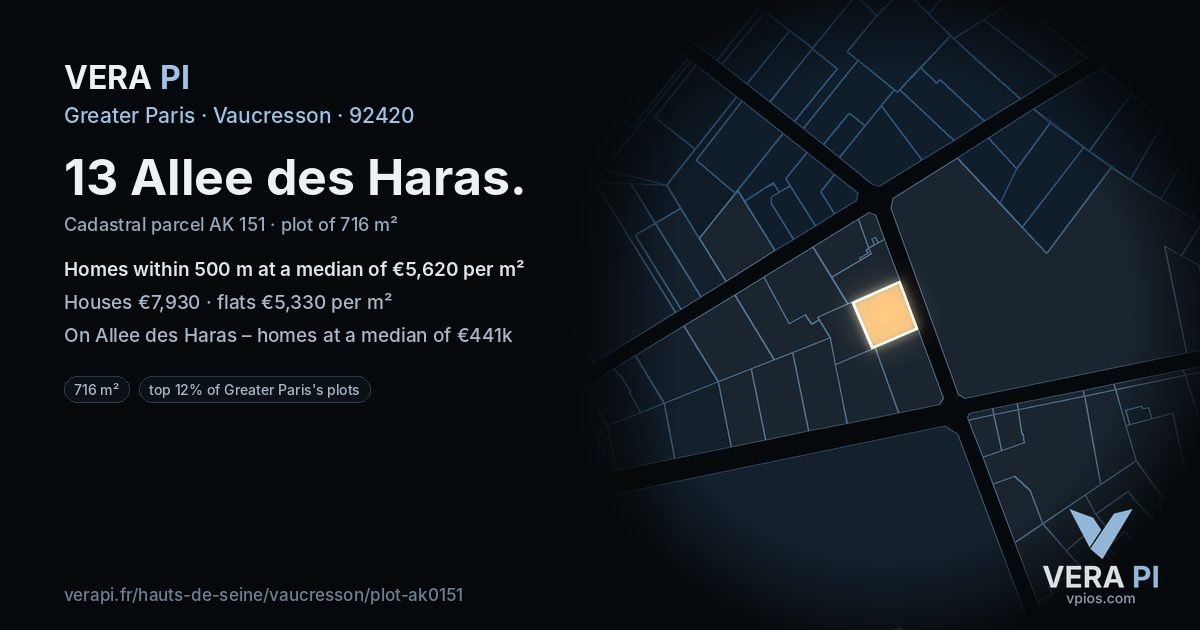 13 Allee des Haras, Vaucresson at night – the plot lit, the parcels around coloured by the prices near them